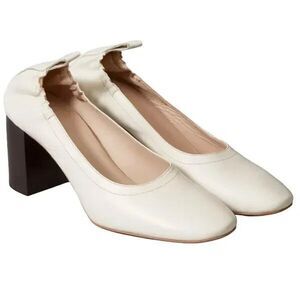 Everlane Italian Leather Day Heel Womens Bone Cream 2" Elastic Back Pumps Sz 6.5
